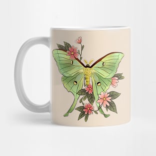 Actias Luna moth soft green floral Mug